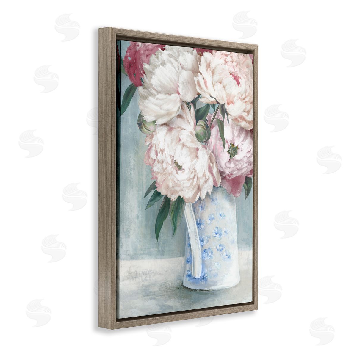Peony Blossom Vase Brown Floating Frame Canvas Wall Art, Home Decor by Alex Black