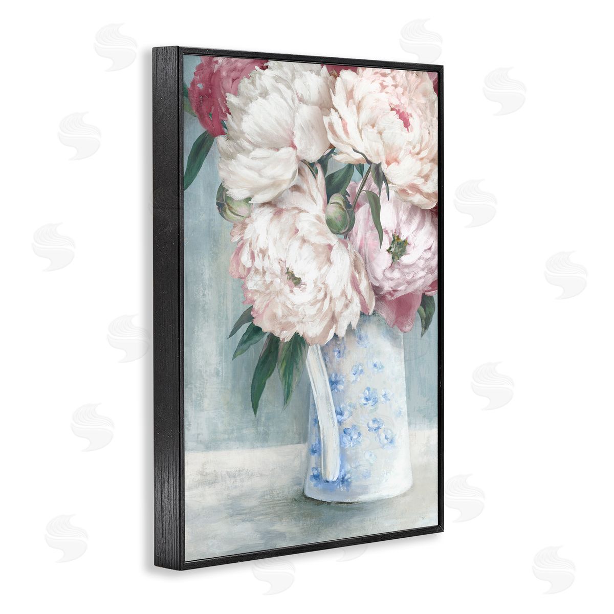Peony Blossom Vase Black Frame Print Wall Art, Home Decor by Alex Black
