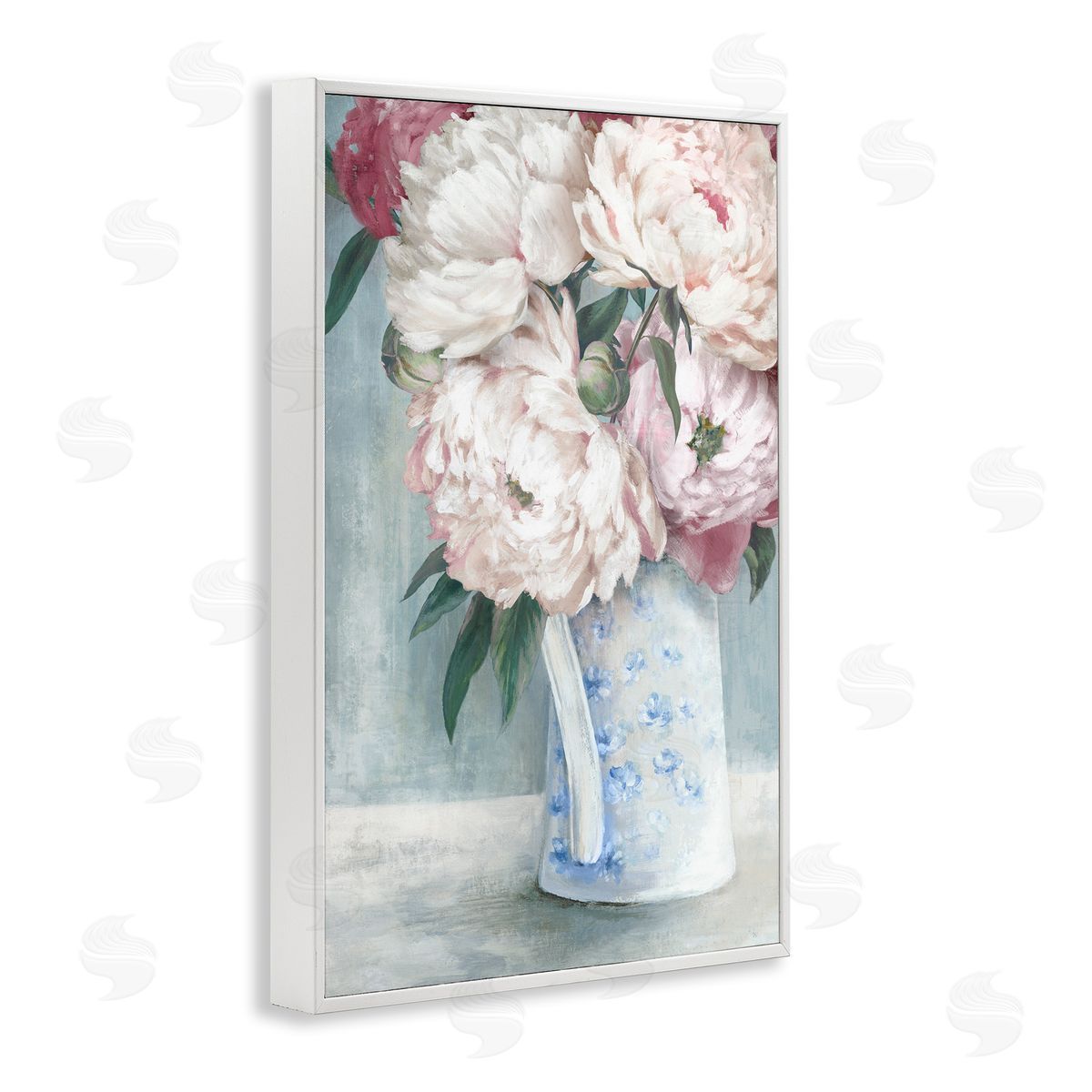 Peony Blossom Vase White Frame Print Wall Art, Home Decor by Alex Black