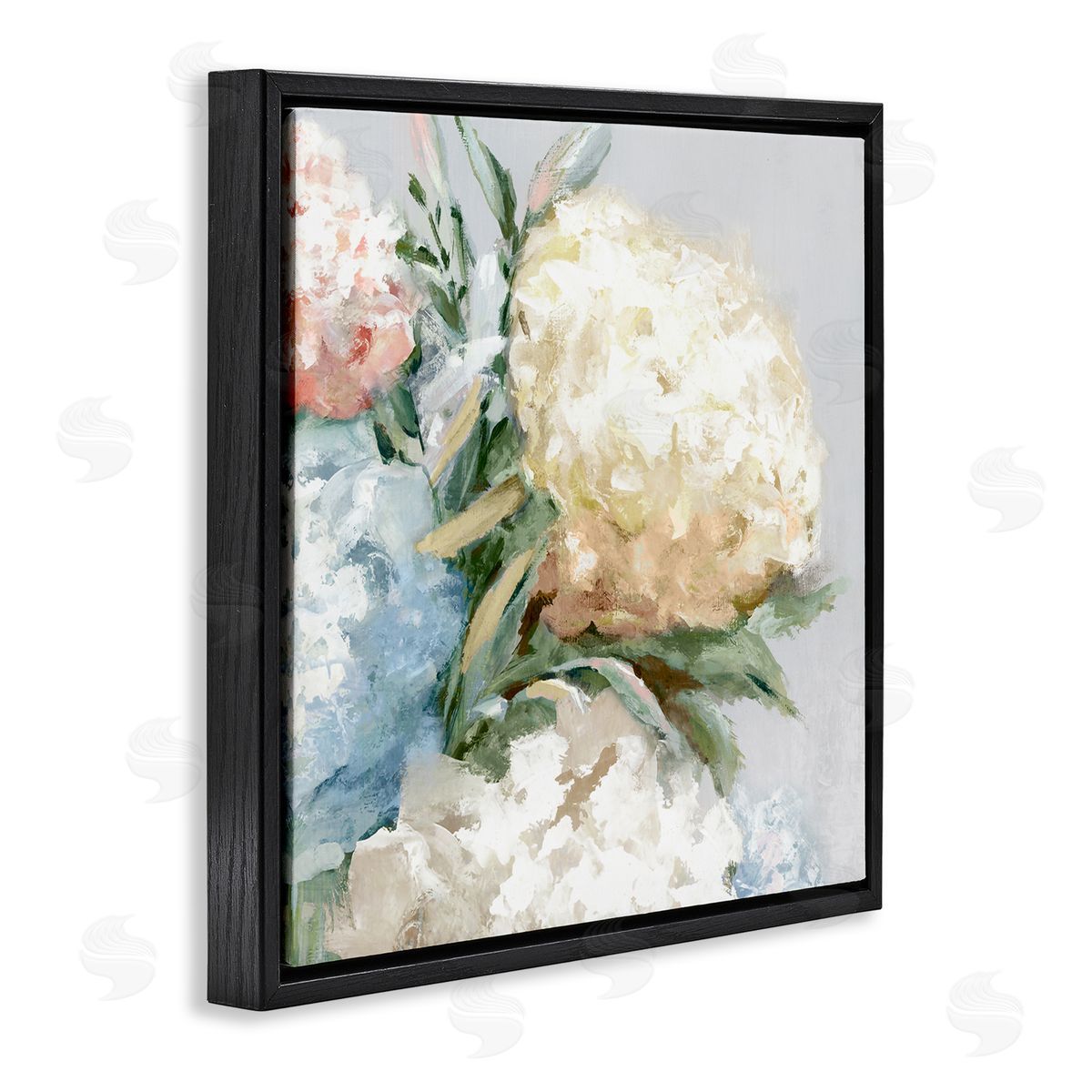 Close Up Hydrangea Blossom Black Floating Frame Canvas Wall Art, Home Decor by Alex Black
