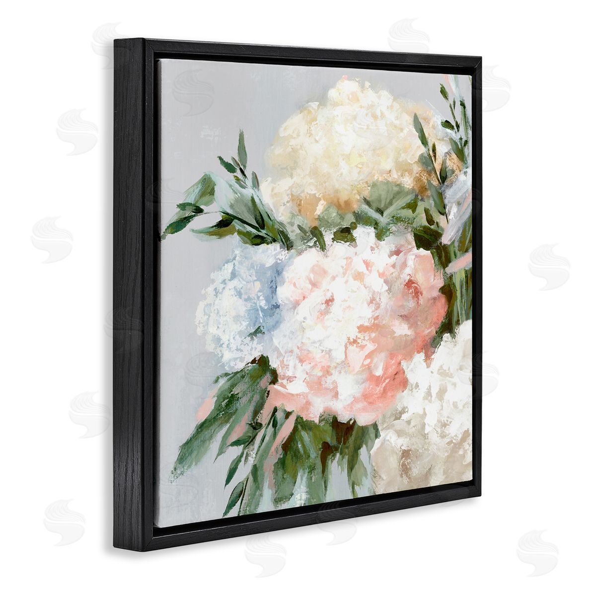 Pastel Hydrangea Blossoms Black Floating Frame Canvas Wall Art, Home Decor by Alex Black