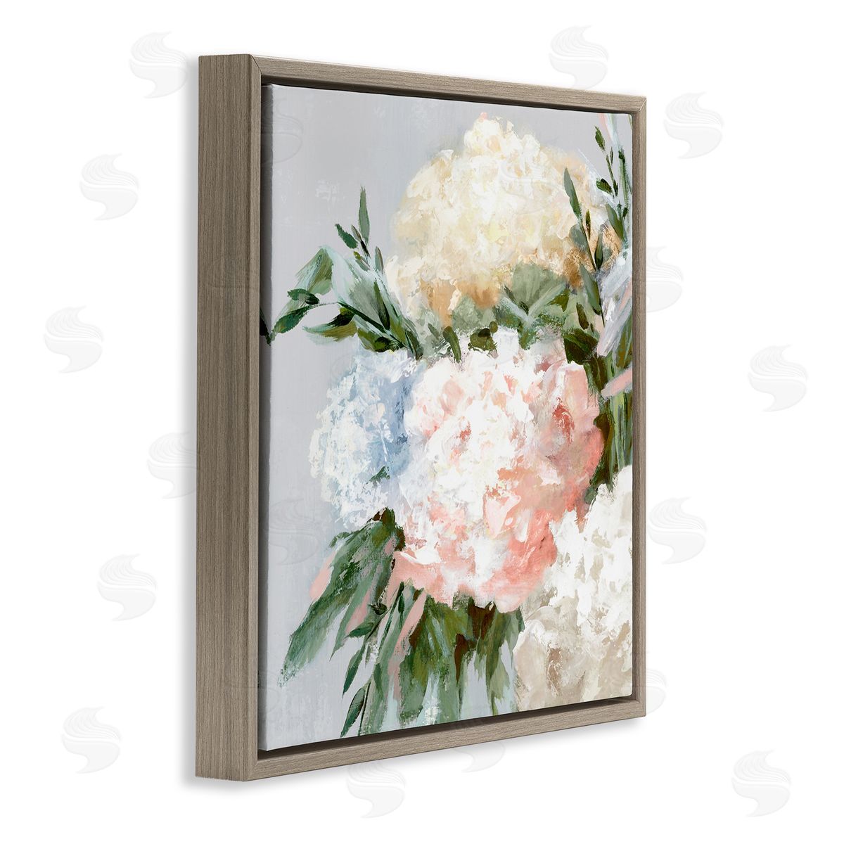 Pastel Hydrangea Blossoms Brown Floating Frame Canvas Wall Art, Home Decor by Alex Black