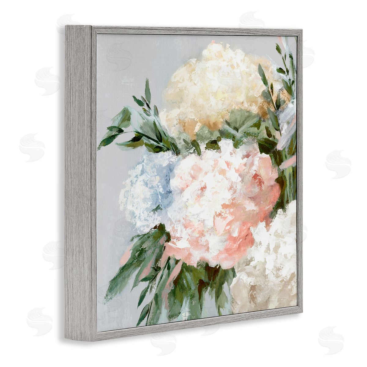 Pastel Hydrangea Blossoms Grey Frame Print Wall Art, Home Decor by Alex Black