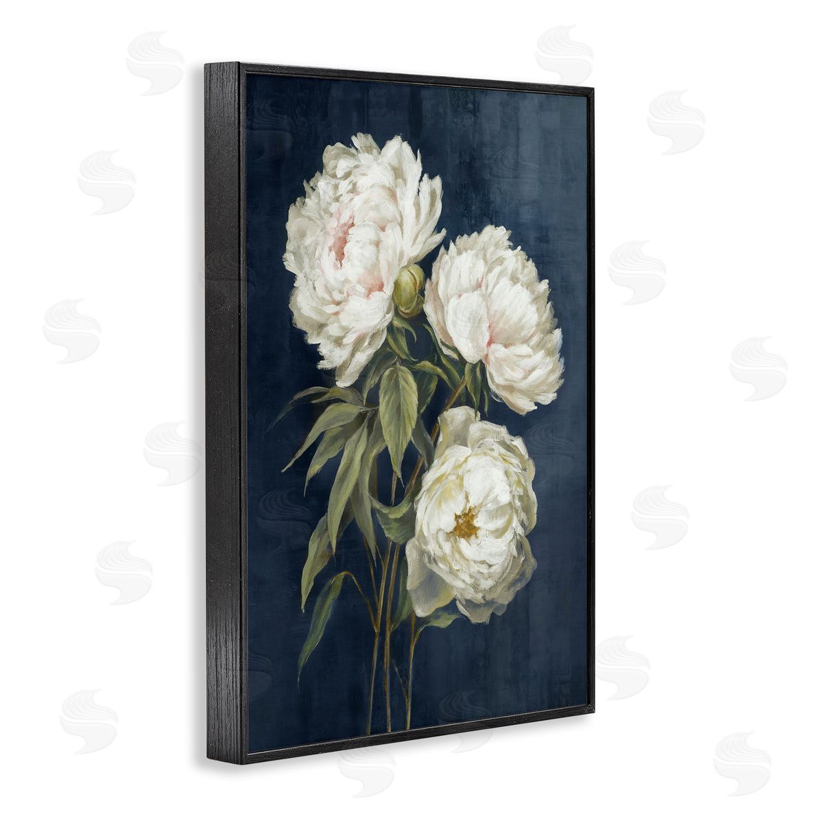 White Blossoms on Blue Black Frame Print Wall Art, Home Decor by Alex Black