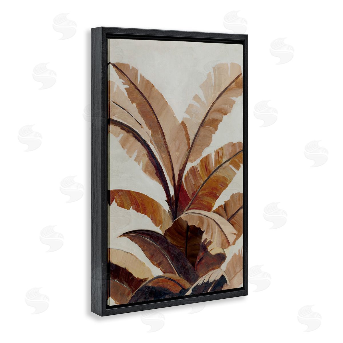 Neutral Tropical Fan Leaves Black Floating Frame Canvas Wall Art, Home Decor by Jacob Q