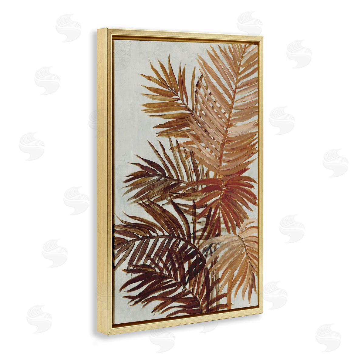 Natural Palm Leaves Gold Floating Frame Canvas Wall Art, Home Decor by Jacob Q