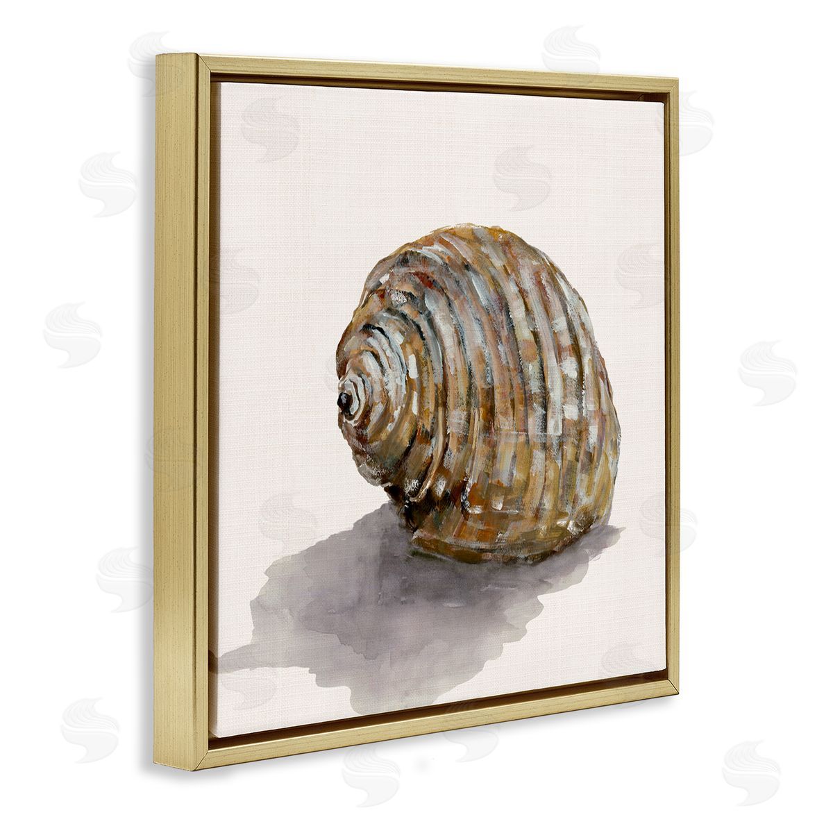 Curved Seashell on Beige Gold Floating Frame Canvas Wall Art, Home Decor by Jacob Q