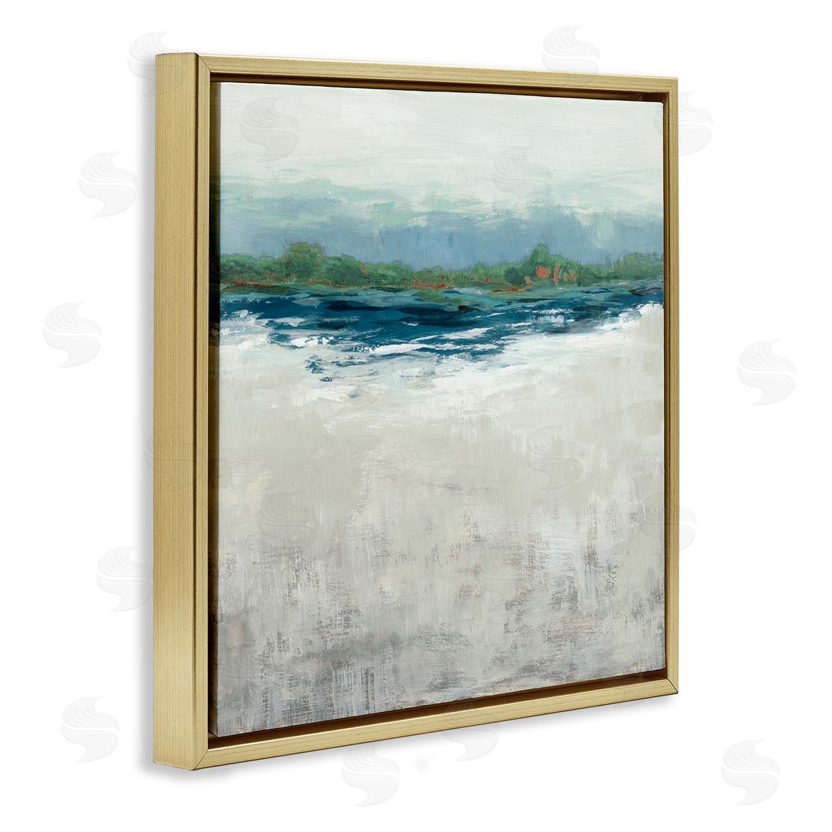 Abstract Gradient Seascape Gold Floating Frame Canvas Wall Art, Home Decor by Jacob Q