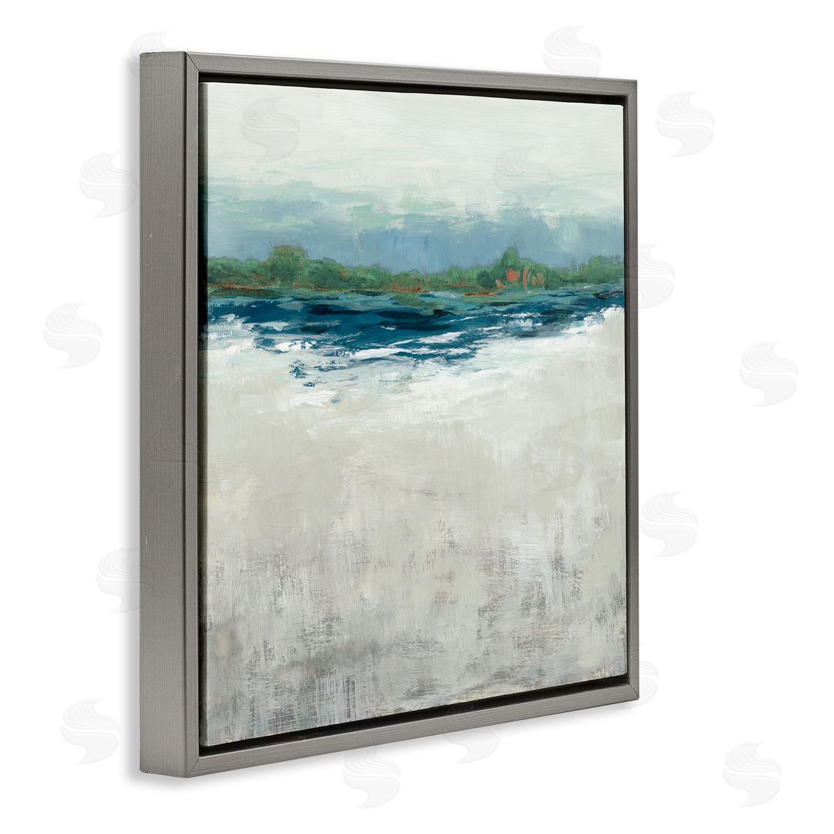 Abstract Gradient Seascape Grey Floating Frame Canvas Wall Art, Home Decor by Jacob Q