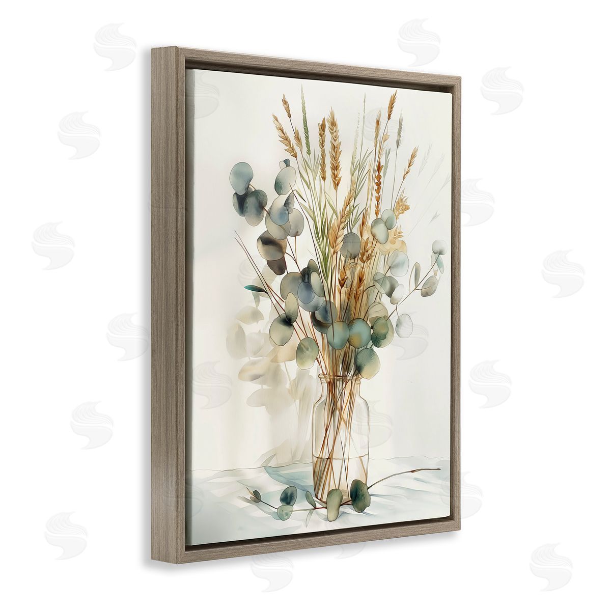 Gathered Eucalyptus Herbs Brown Floating Frame Canvas Wall Art, Home Decor by Steve Hunziker
