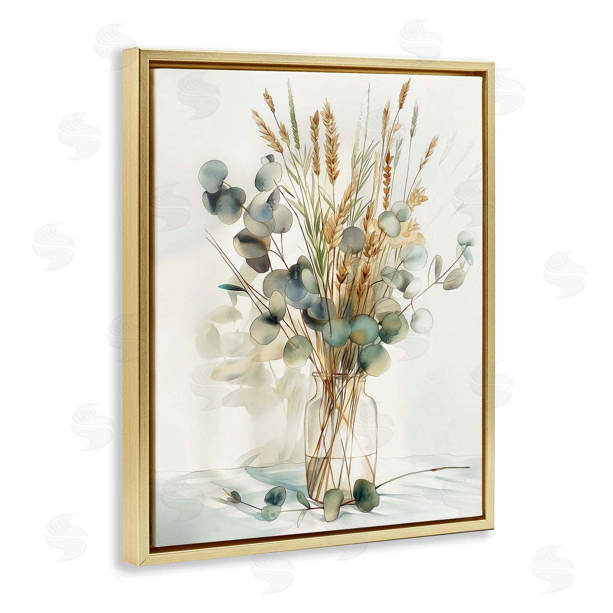 Gathered Eucalyptus Herbs Gold Floating Frame Canvas Wall Art, Home Decor by Steve Hunziker