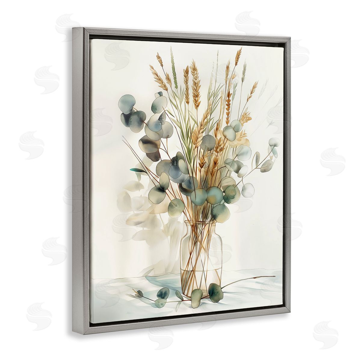 Gathered Eucalyptus Herbs Grey Floating Frame Canvas Wall Art, Home Decor by Steve Hunziker