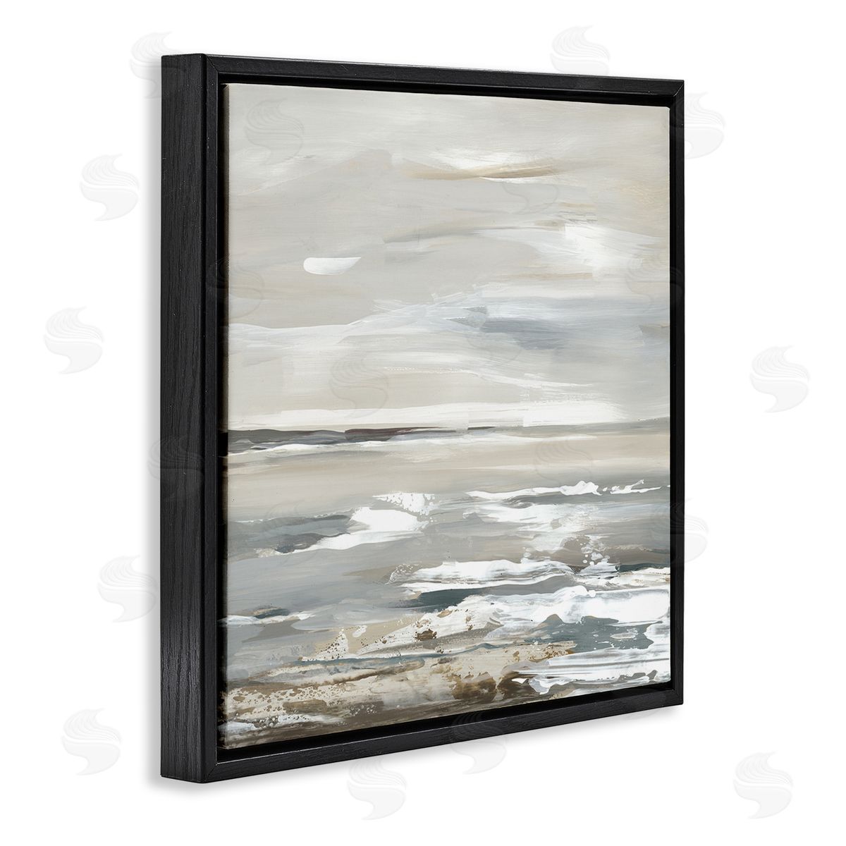 White Waves Impression Black Floating Frame Canvas Wall Art, Home Decor by Lera