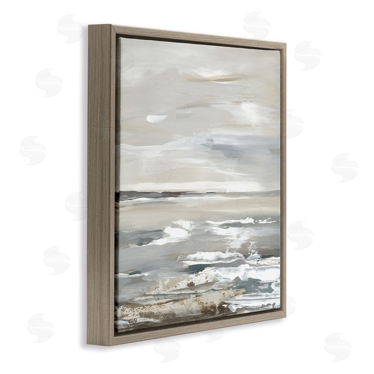 White Waves Impression Brown Floating Frame Canvas Wall Art, Home Decor by Lera