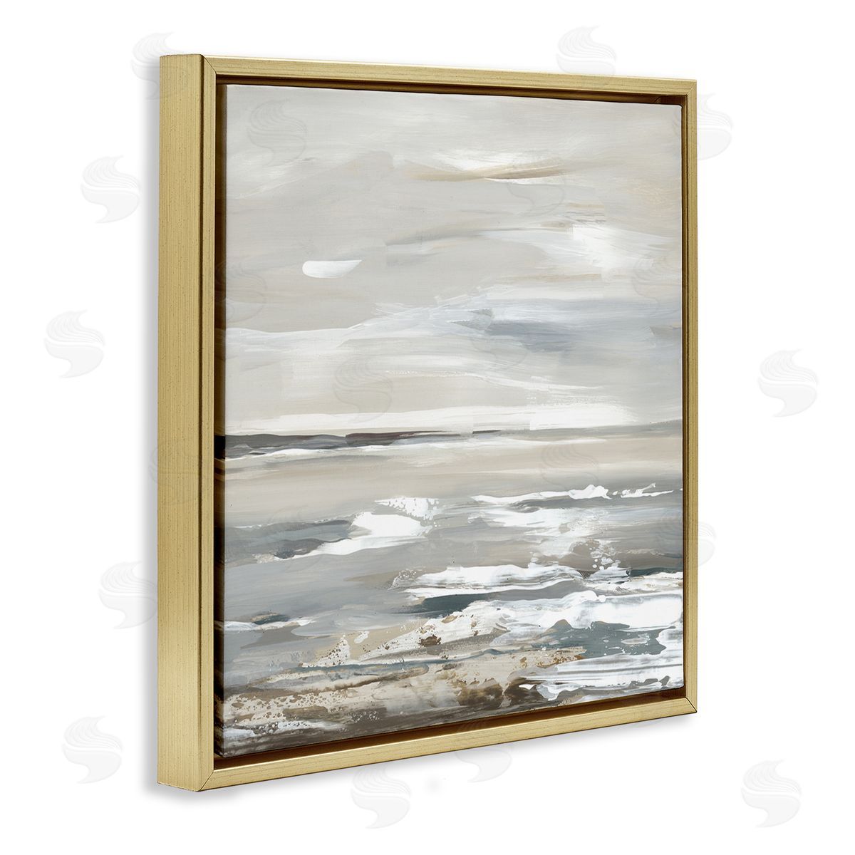 White Waves Impression Gold Floating Frame Canvas Wall Art, Home Decor by Lera