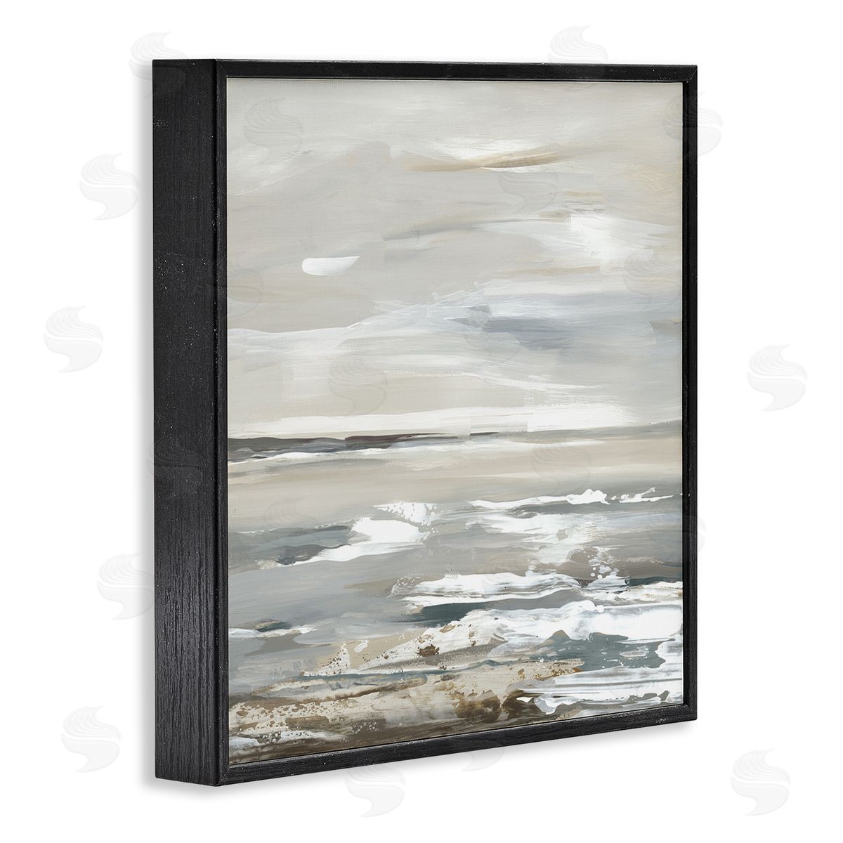 White Waves Impression Black Frame Print Wall Art, Home Decor by Lera