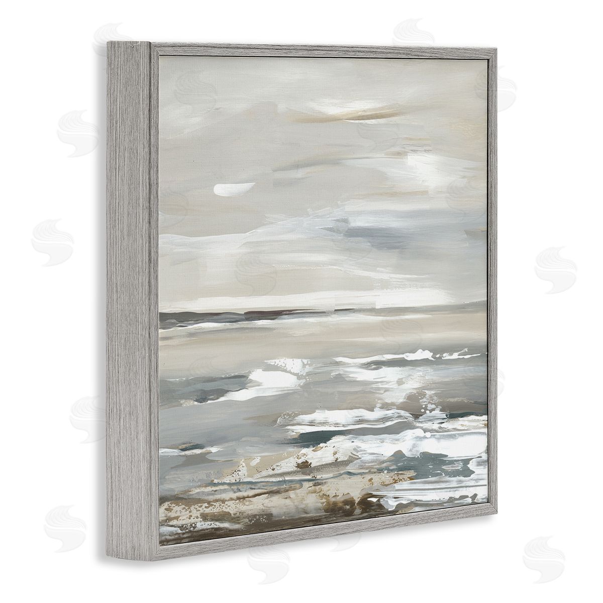 White Waves Impression Grey Frame Print Wall Art, Home Decor by Lera