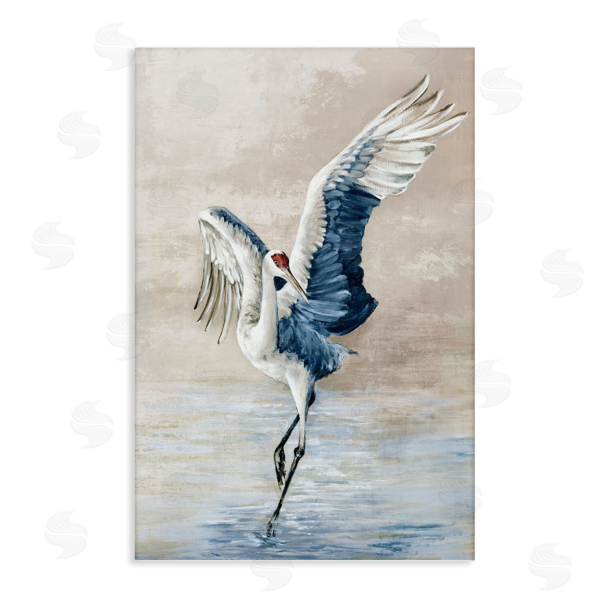 Dancing Crane on Shore Canvas Wall Art, Home Decor by Eli Jones