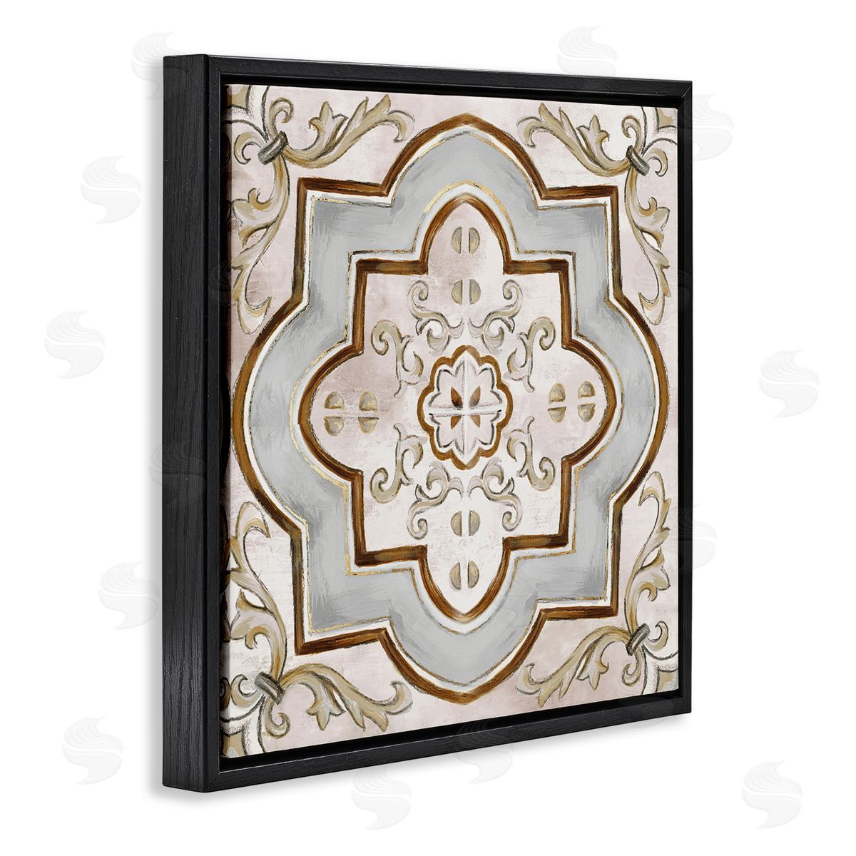 Traditional Symmetrical Tile Black Floating Frame Canvas Wall Art, Home Decor by Eli Jones