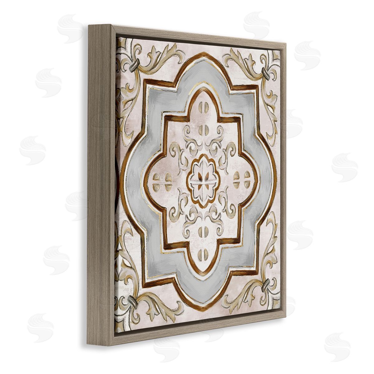 Traditional Symmetrical Tile Brown Floating Frame Canvas Wall Art, Home Decor by Eli Jones