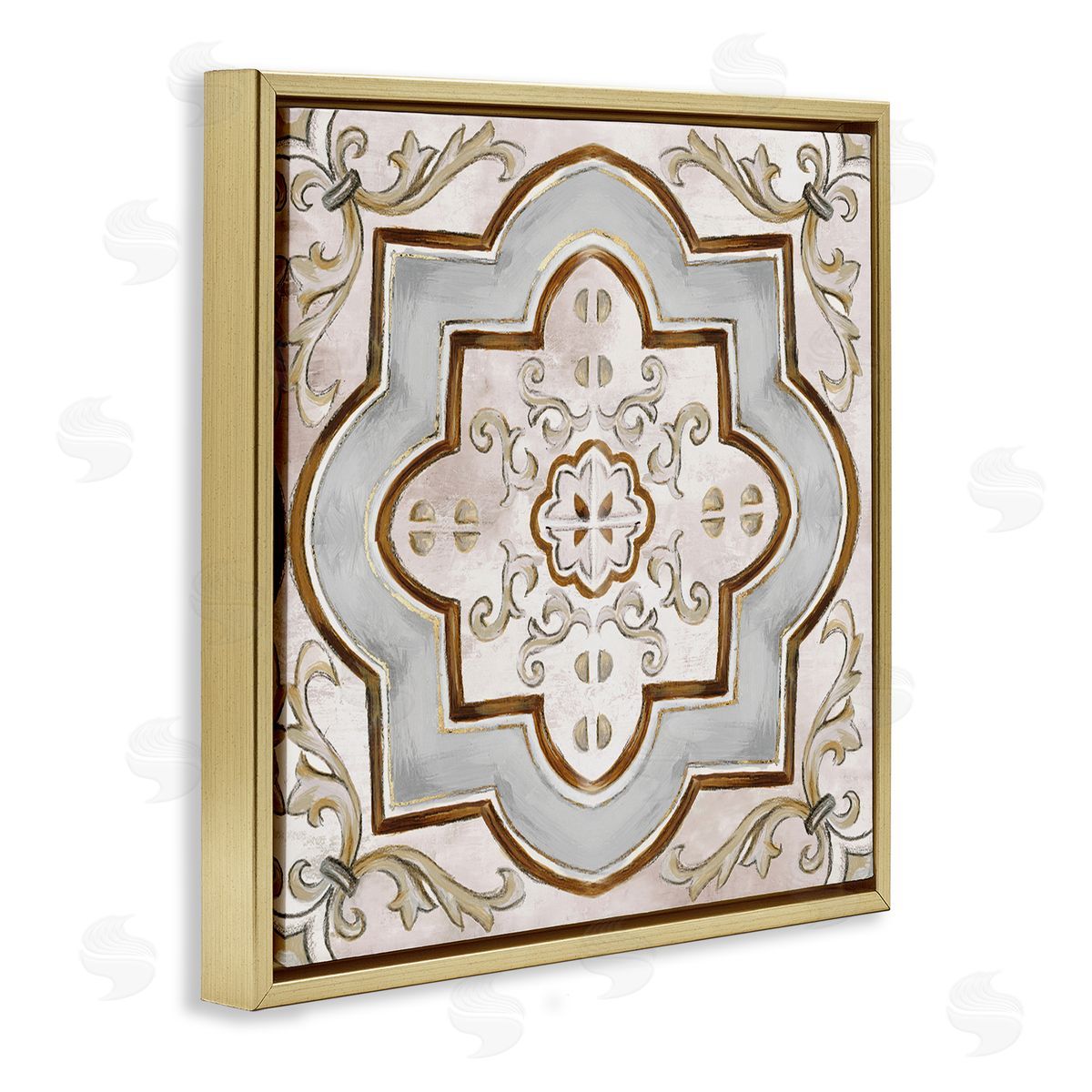 Traditional Symmetrical Tile Gold Floating Frame Canvas Wall Art, Home Decor by Eli Jones