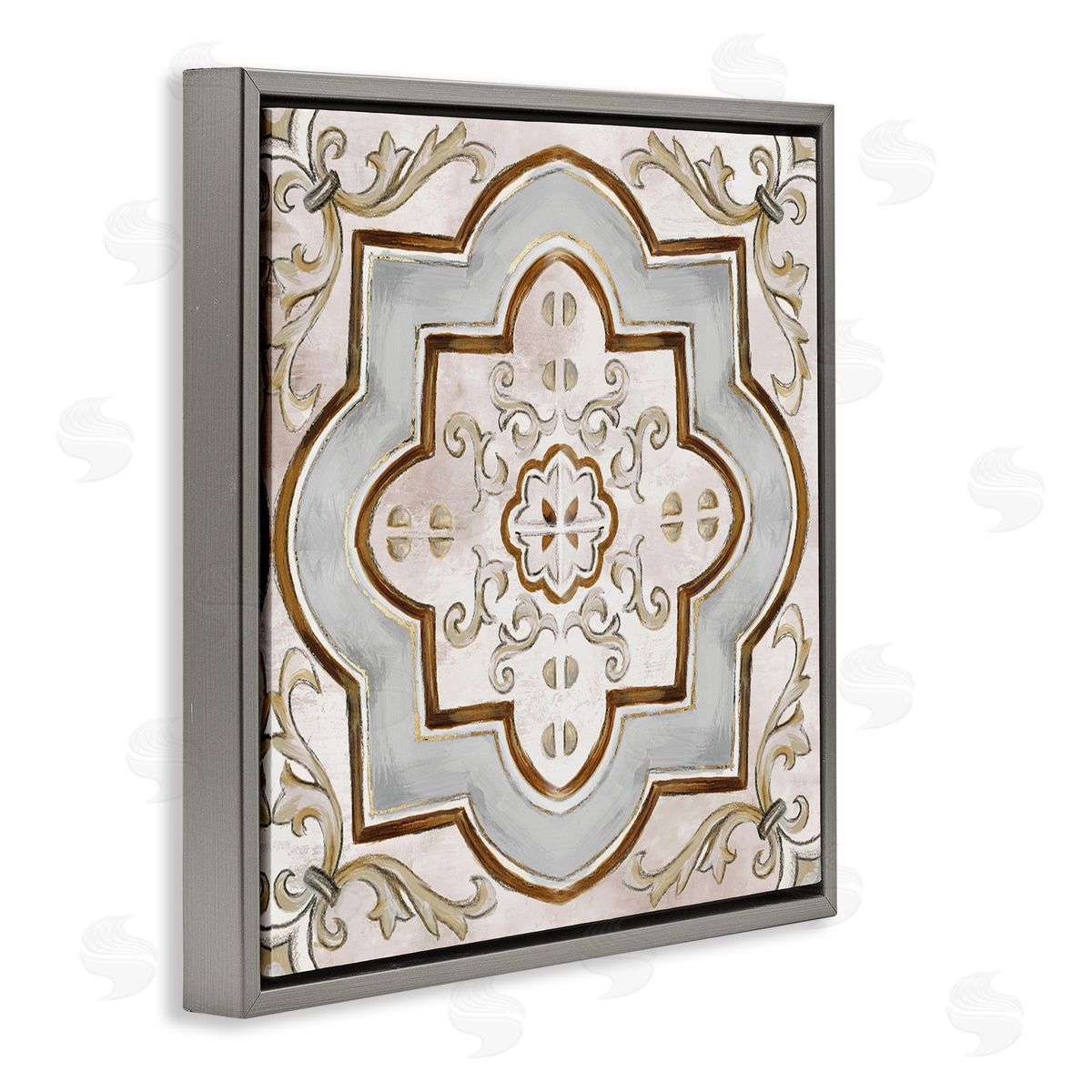 Traditional Symmetrical Tile Grey Floating Frame Canvas Wall Art, Home Decor by Eli Jones