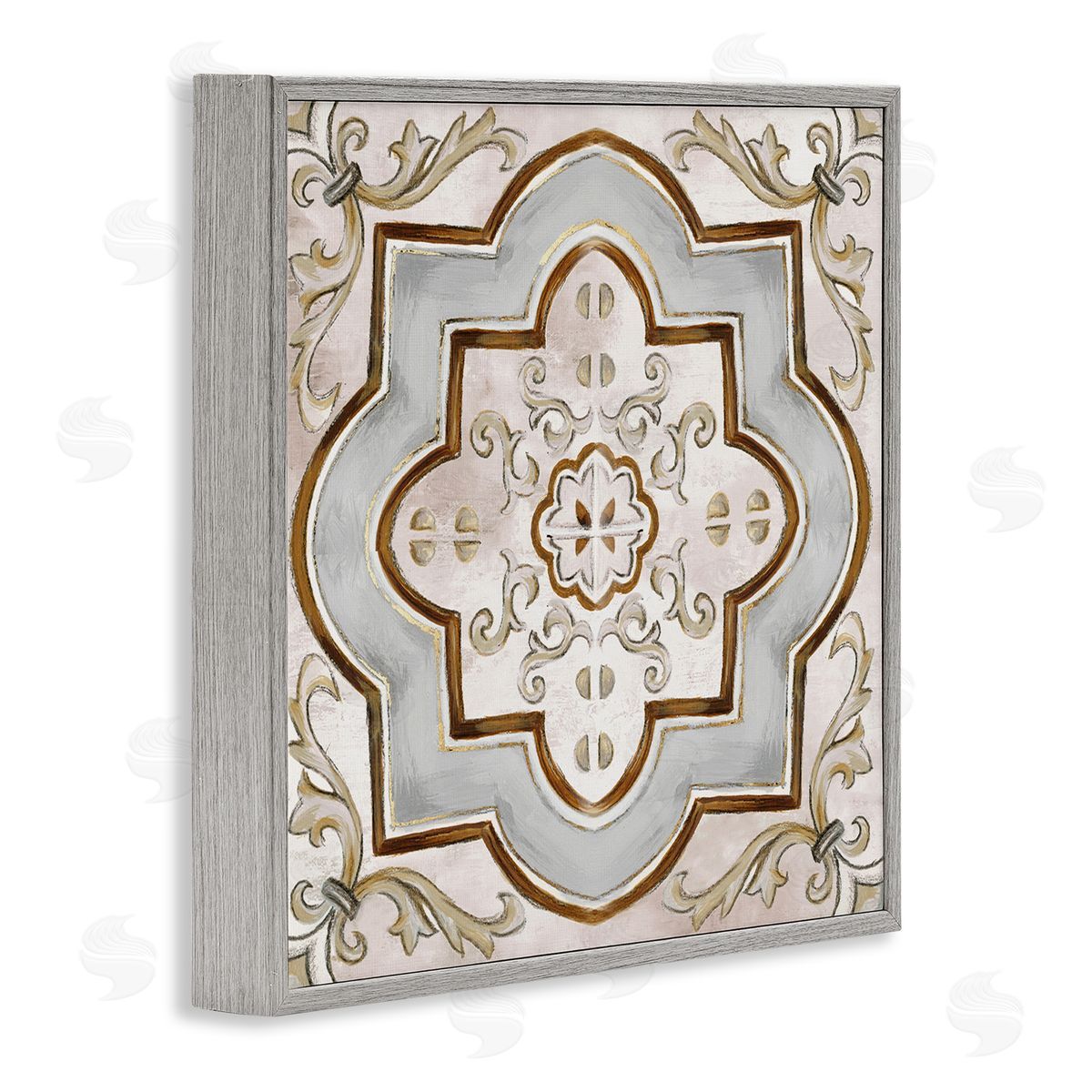 Traditional Symmetrical Tile Grey Frame Print Wall Art, Home Decor by Eli Jones
