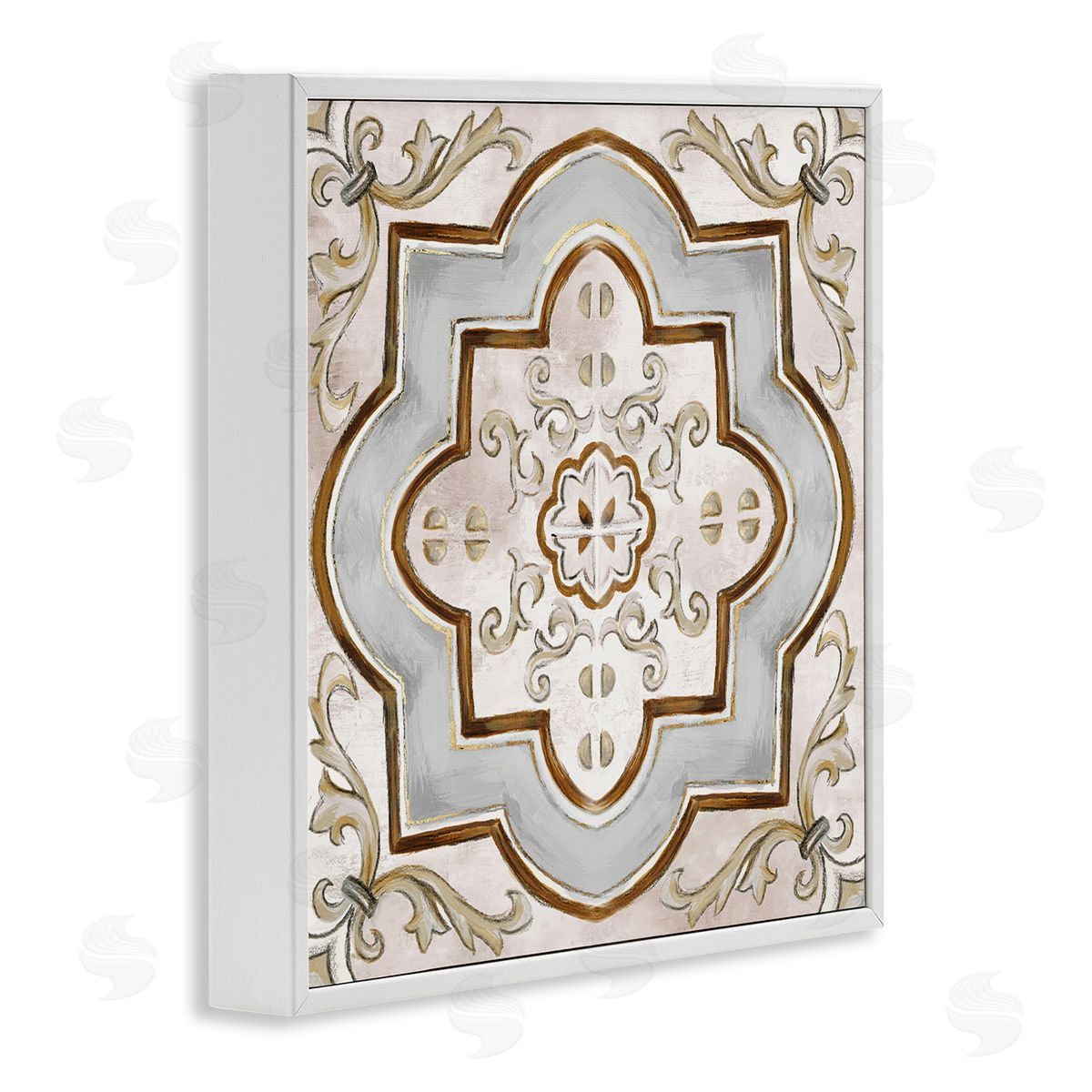 Traditional Symmetrical Tile White Frame Print Wall Art, Home Decor by Eli Jones