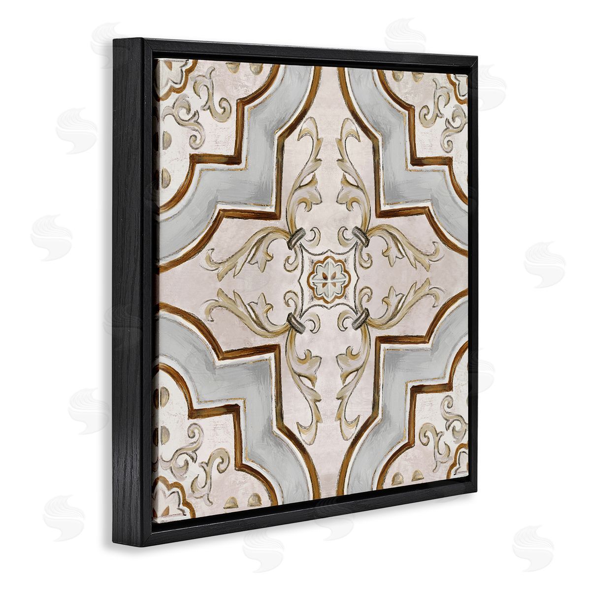 Classic Symmetrical Tile Black Floating Frame Canvas Wall Art, Home Decor by Eli Jones