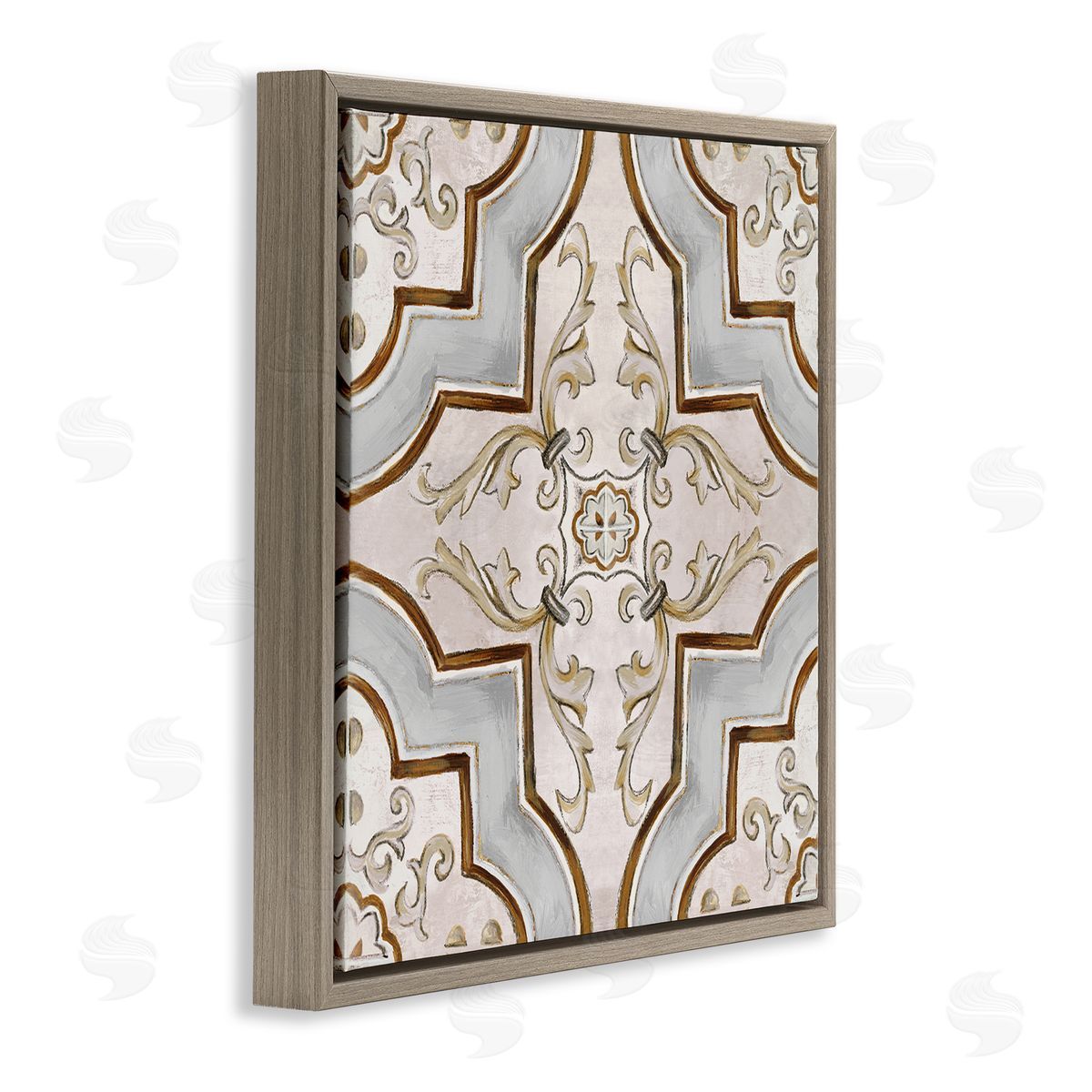 Classic Symmetrical Tile Brown Floating Frame Canvas Wall Art, Home Decor by Eli Jones