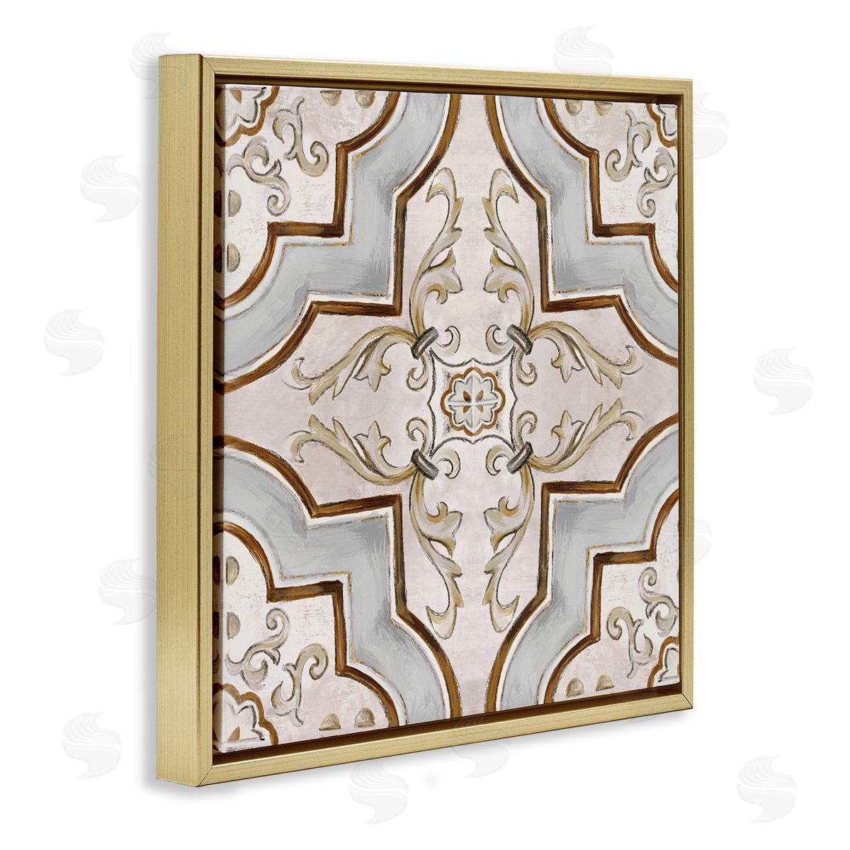 Classic Symmetrical Tile Gold Floating Frame Canvas Wall Art, Home Decor by Eli Jones