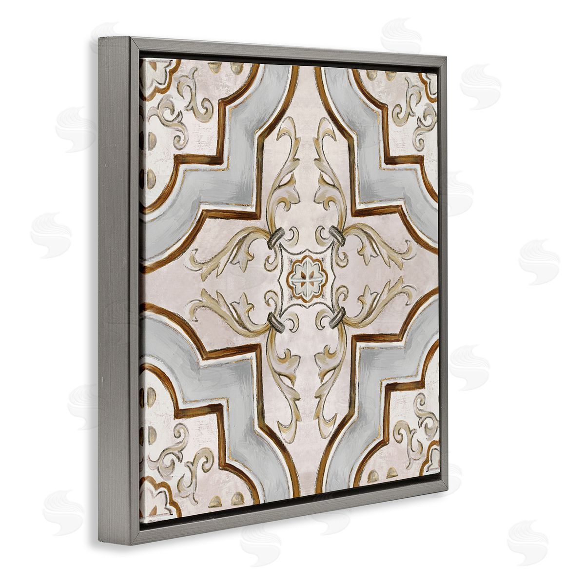 Classic Symmetrical Tile Grey Floating Frame Canvas Wall Art, Home Decor by Eli Jones