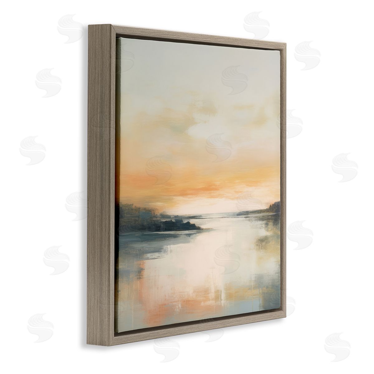 Clear Sunset on Lake Brown Floating Frame Canvas Wall Art, Home Decor by Irena Orlov