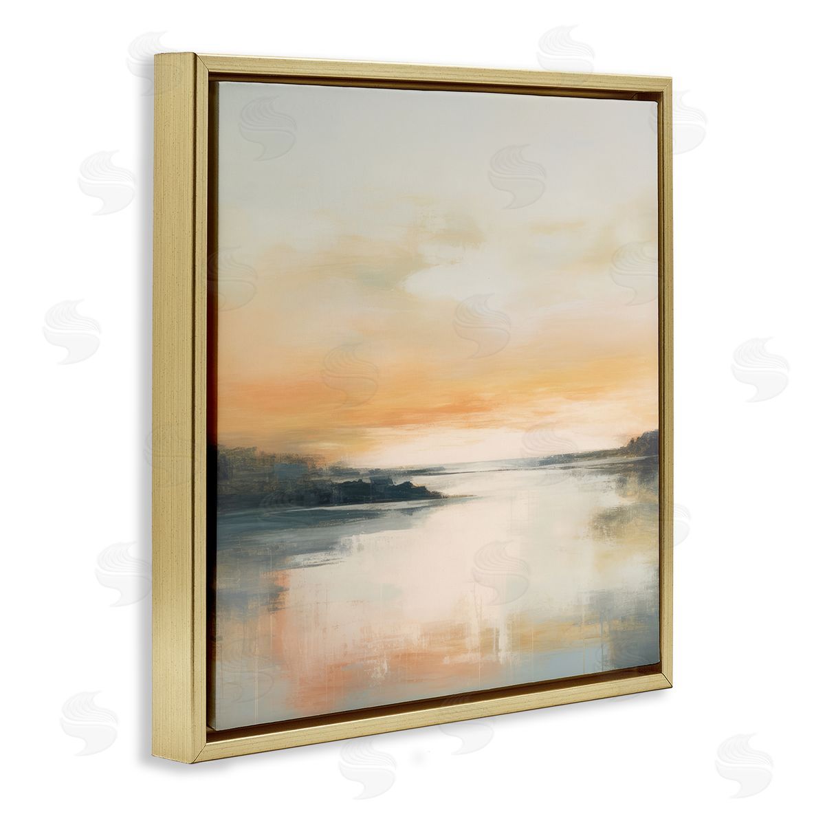 Clear Sunset on Lake Gold Floating Frame Canvas Wall Art, Home Decor by Irena Orlov
