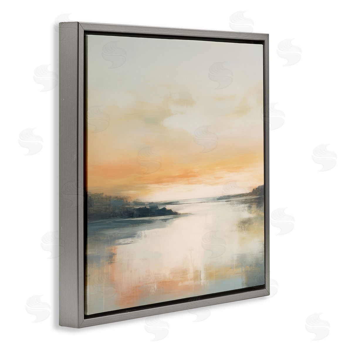 Clear Sunset on Lake Grey Floating Frame Canvas Wall Art, Home Decor by Irena Orlov