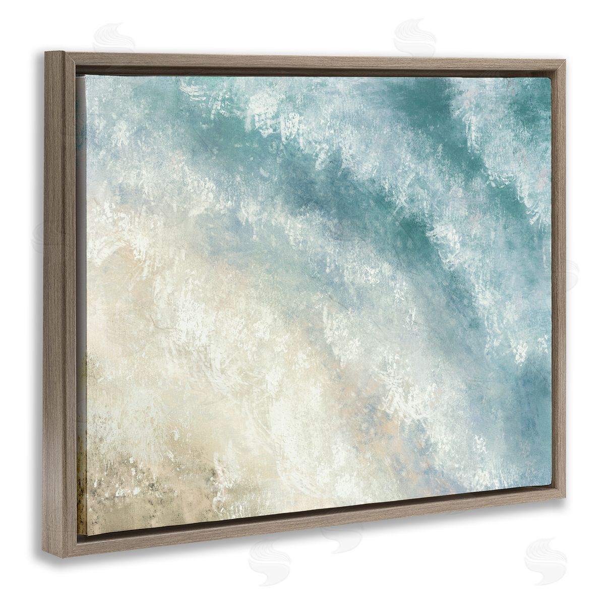 Aerial Shore Foamy Waves Brown Floating Frame Canvas Wall Art, Home Decor by J:L Design