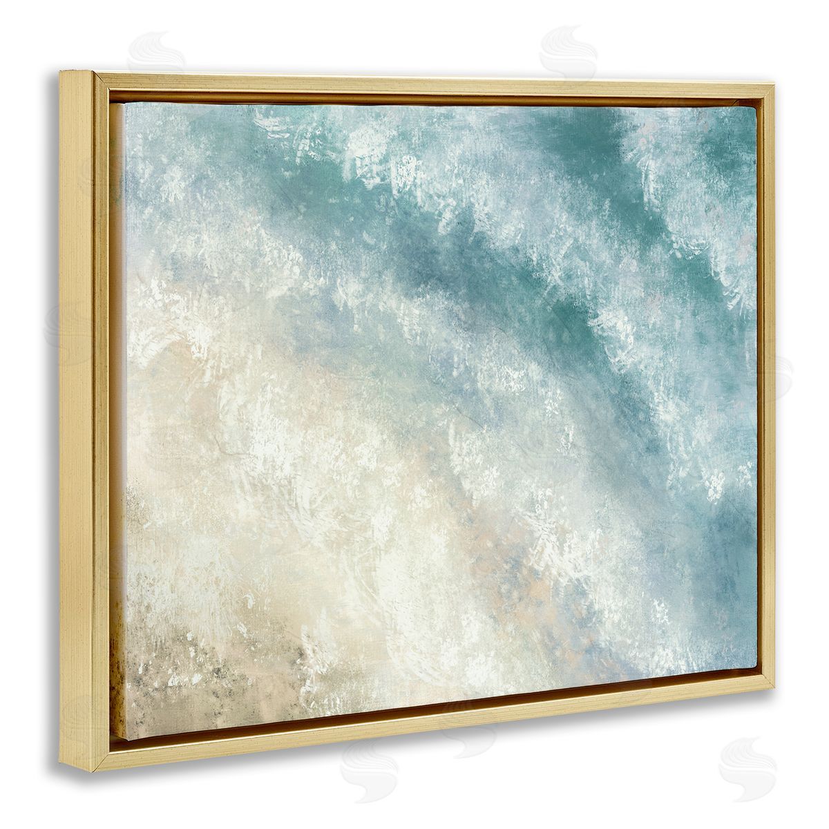Aerial Shore Foamy Waves Gold Floating Frame Canvas Wall Art, Home Decor by J:L Design