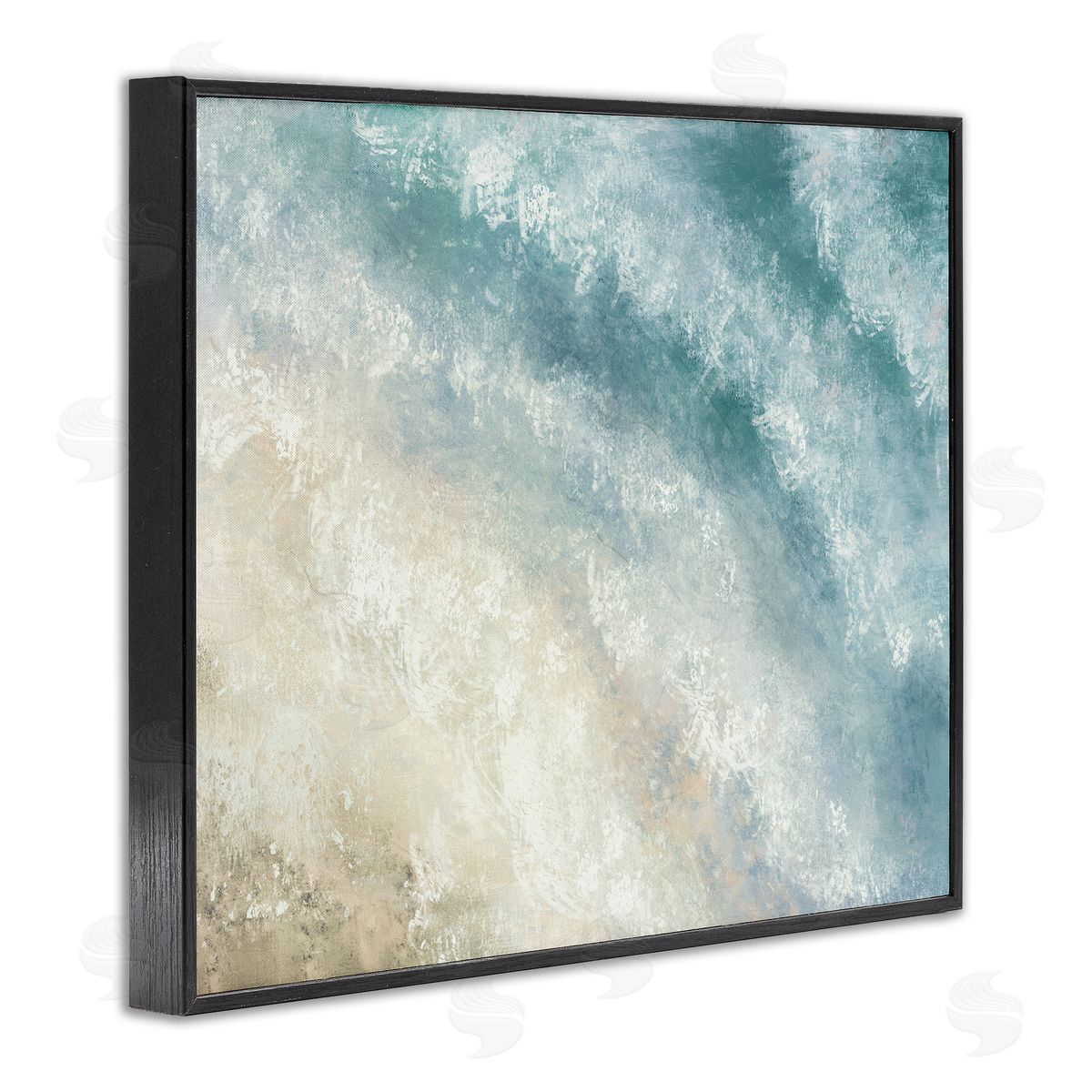 Aerial Shore Foamy Waves Black Frame Print Wall Art, Home Decor by J:L Design