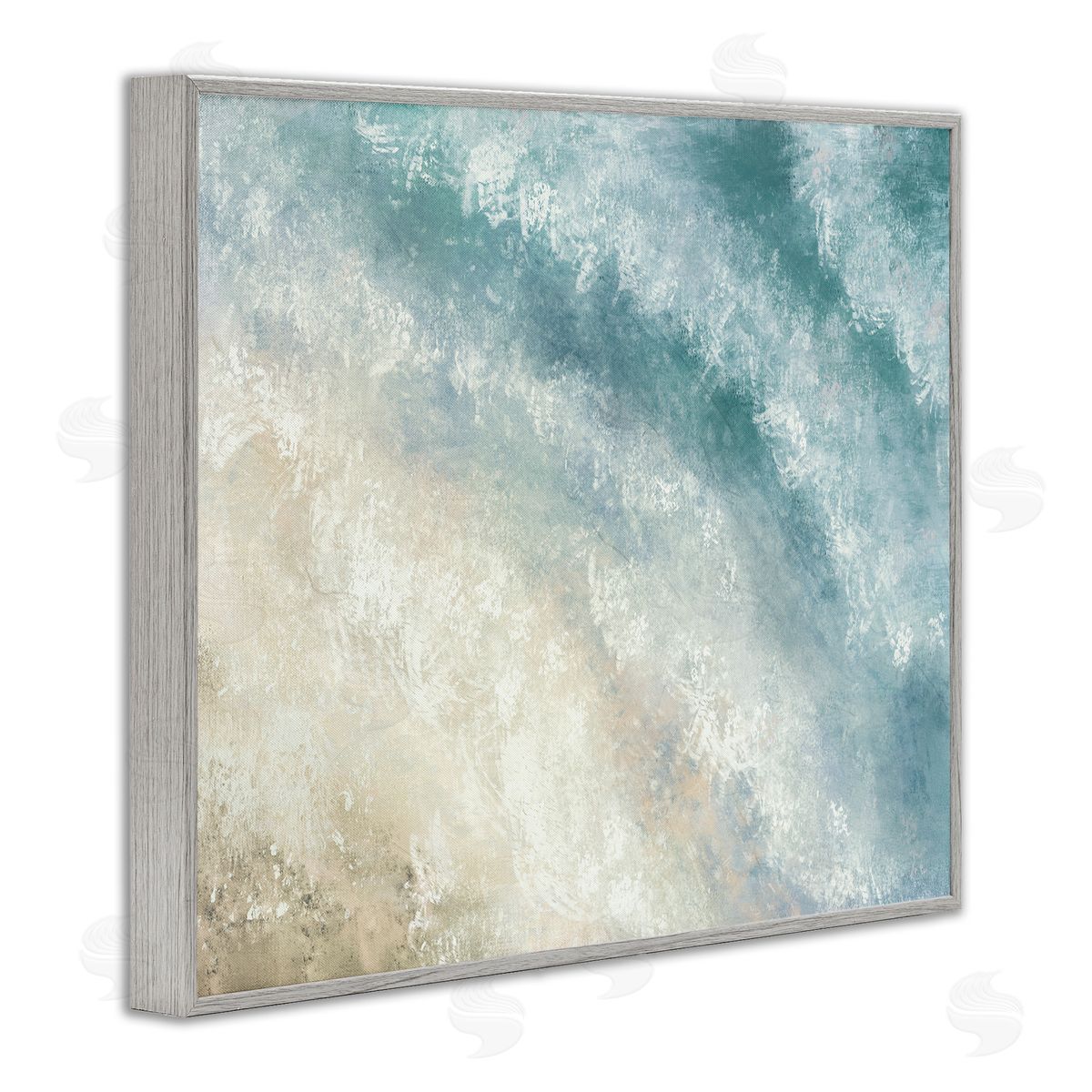 Aerial Shore Foamy Waves Grey Frame Print Wall Art, Home Decor by J:L Design