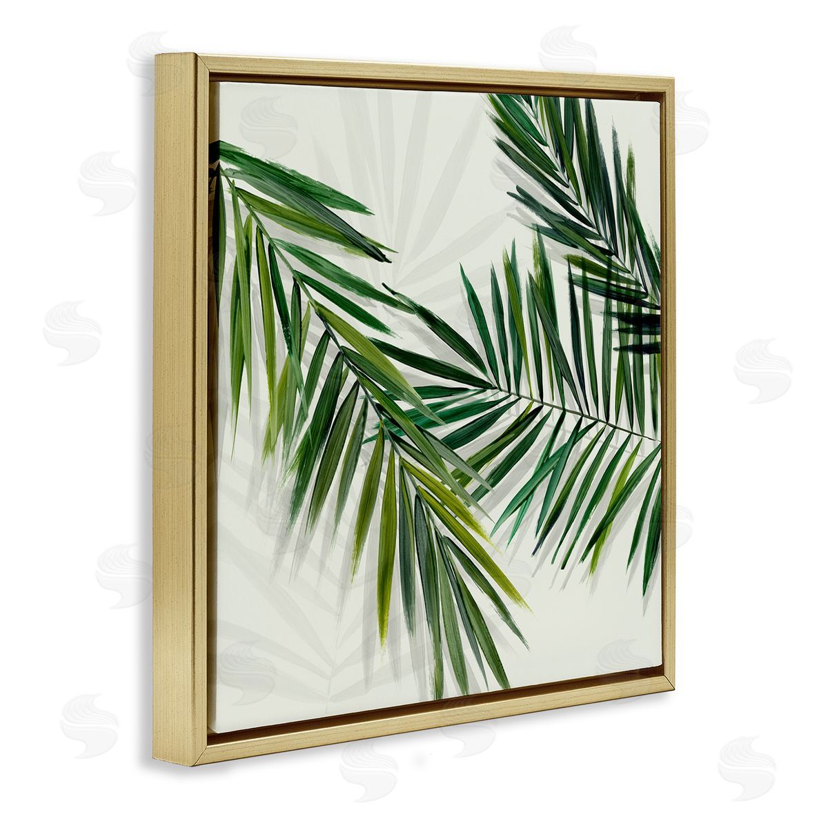 Tropical Palms with Shadows Gold Floating Frame Canvas Wall Art, Home Decor by Hannah Dawson