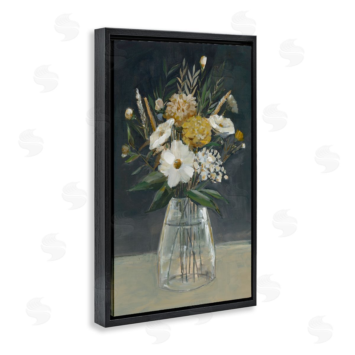 Earthy Blooms Still Life Black Floating Frame Canvas Wall Art, Home Decor by Hannah Dawson