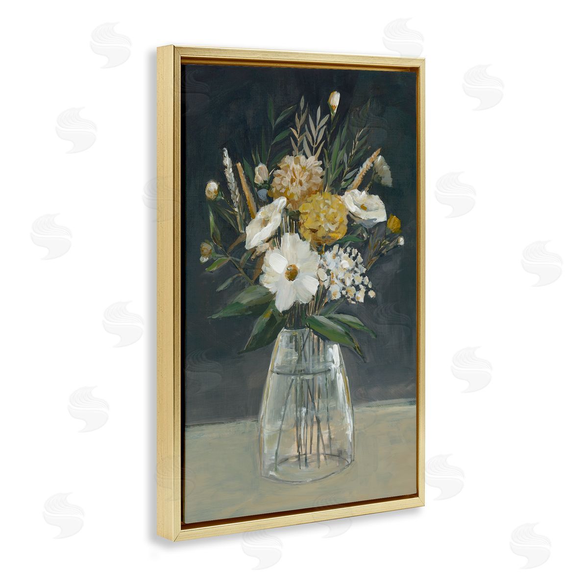 Earthy Blooms Still Life Gold Floating Frame Canvas Wall Art, Home Decor by Hannah Dawson
