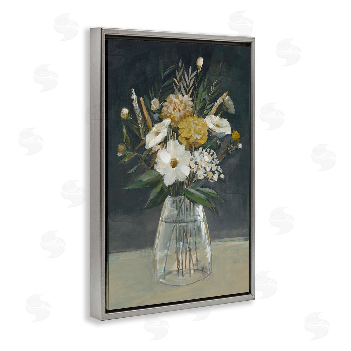 Earthy Blooms Still Life Grey Floating Frame Canvas Wall Art, Home Decor by Hannah Dawson