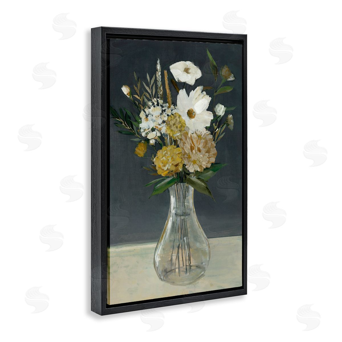Earthy Floral Vase Black Floating Frame Canvas Wall Art, Home Decor by Hannah Dawson