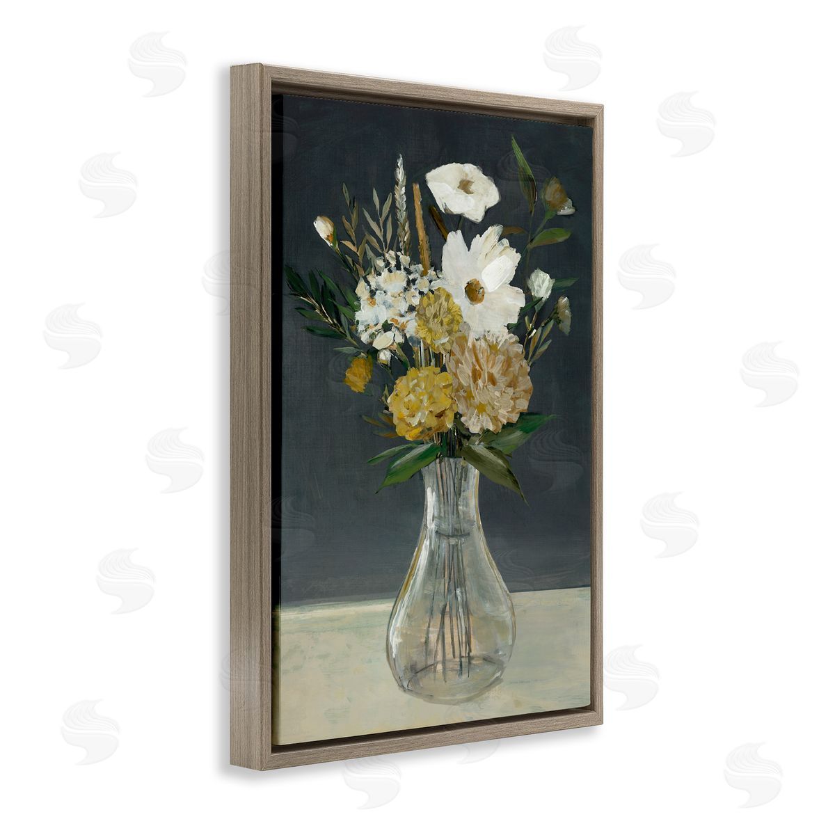 Earthy Floral Vase Brown Floating Frame Canvas Wall Art, Home Decor by Hannah Dawson