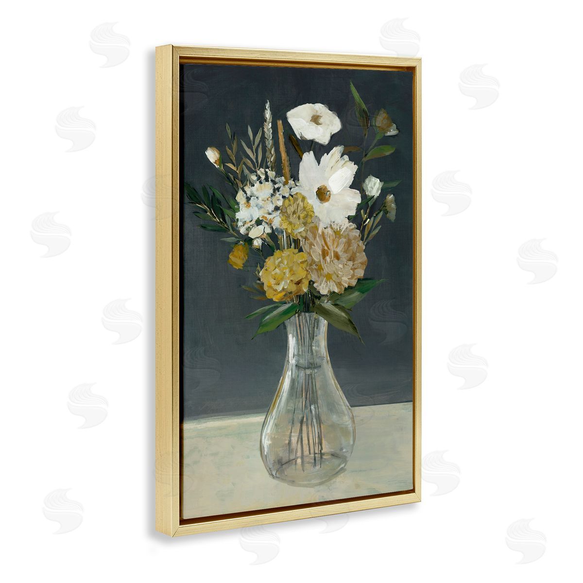 Earthy Floral Vase Gold Floating Frame Canvas Wall Art, Home Decor by Hannah Dawson