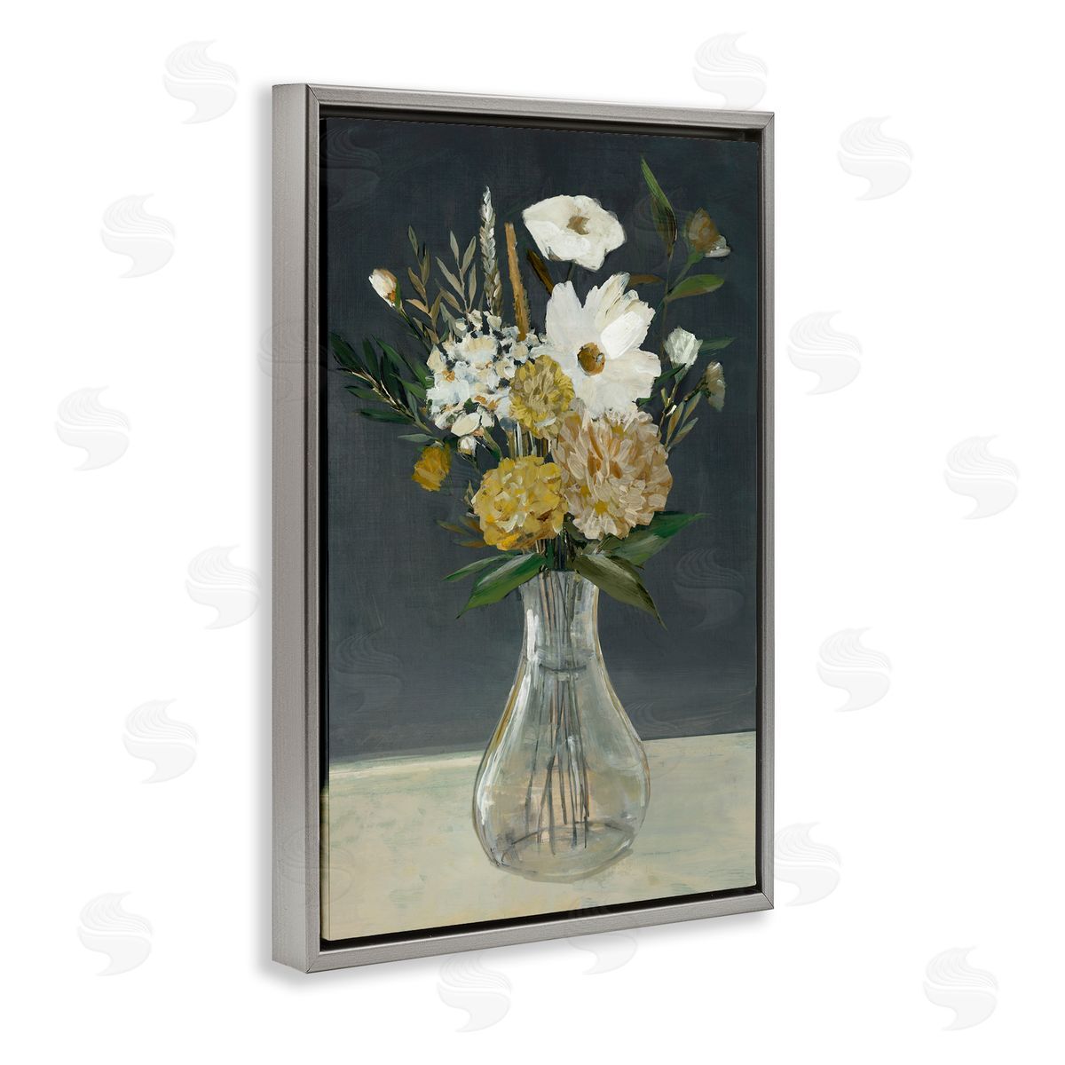 Earthy Floral Vase Grey Floating Frame Canvas Wall Art, Home Decor by Hannah Dawson