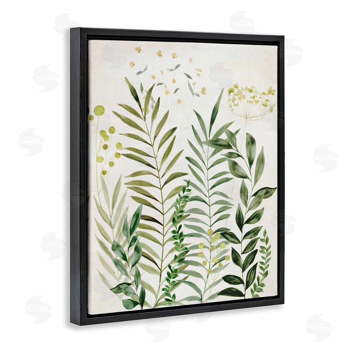 Delicate Herbs & Leaves Black Floating Frame Canvas Wall Art, Home Decor by Hannah Dawson