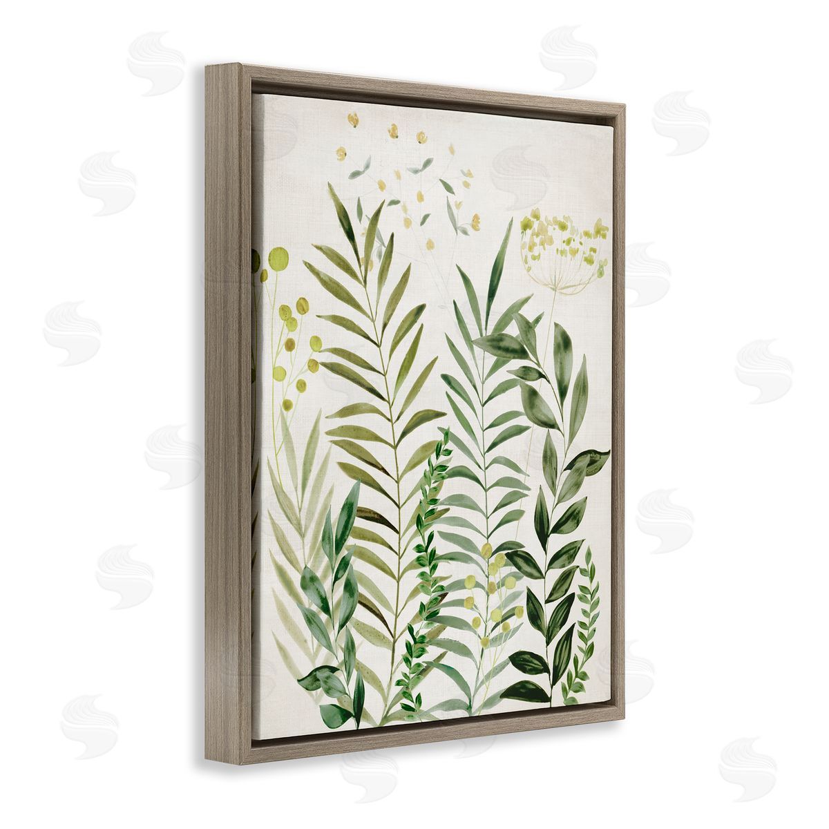 Delicate Herbs & Leaves Brown Floating Frame Canvas Wall Art, Home Decor by Hannah Dawson