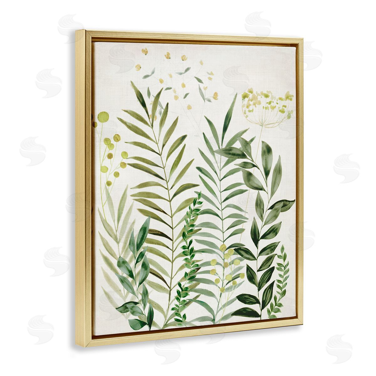 Delicate Herbs & Leaves Gold Floating Frame Canvas Wall Art, Home Decor by Hannah Dawson